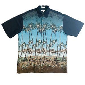 Vintage Pierre Cardin Mens L Hawaiian Tropical Ocean Button Up Shirt Retro